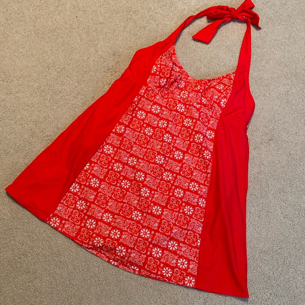 Basic Editions halter swim dress in red. size 12.